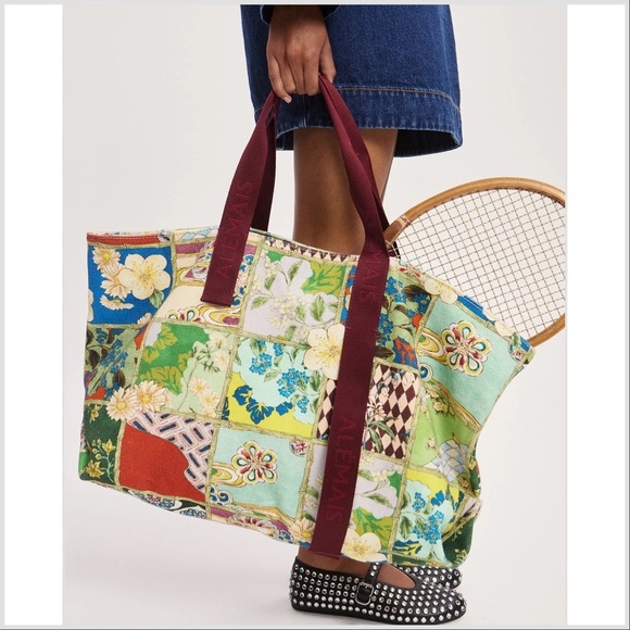 Alemais graphic print tote bag large cotton colorful Vibrant new - Picture 4 of 4